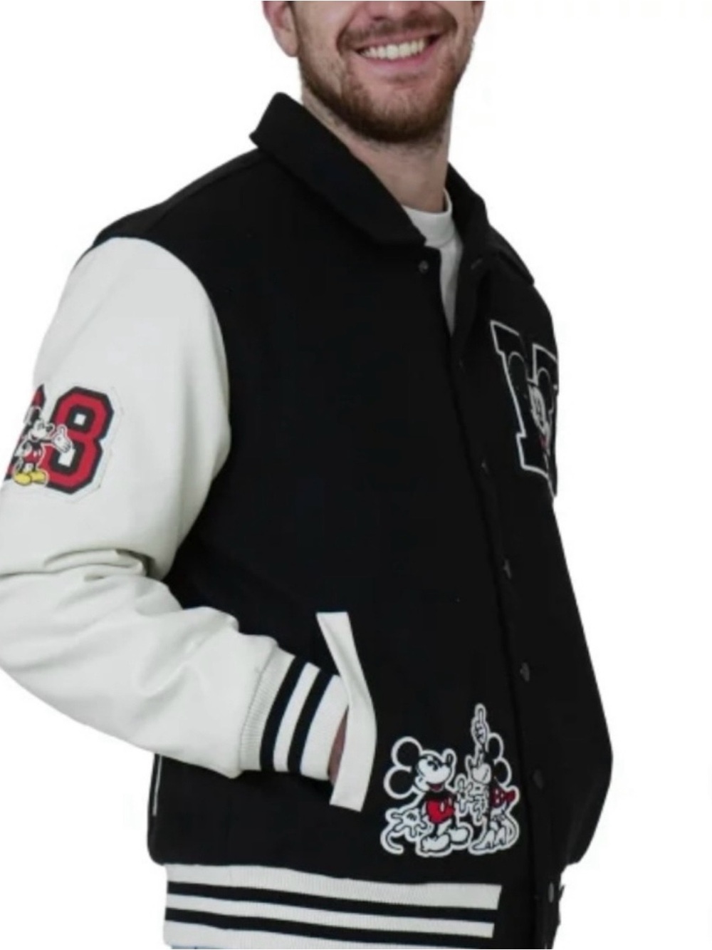Black & White Graphic Mickey Varsity Jacket - Picture 5 of 8
